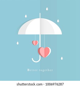 Paper cutting of two hearts under umbrella in rainy day