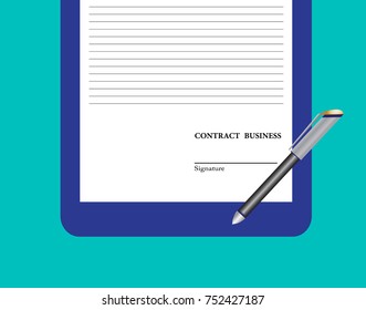 Paper deal contract with pen on desk, Business illustration flat concept 