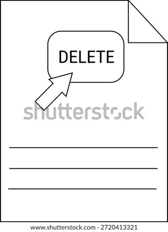 Paper with DELETE text box curled corner cursor lines