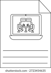 Ein Papier zeigt einen Laptop mit 2 Personen an einem Tisch mit Mikrofonen in einer Konferenzumgebung und 3 leeren Zeilen darunter