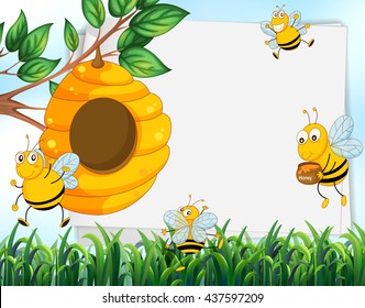 Diseño de papel con abejas e ilustración de colmena