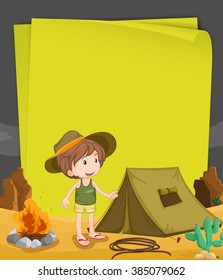 Paper design with boy camping out at night illustration