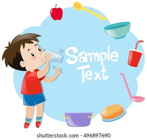 Paper design with boy drinking in background illustration