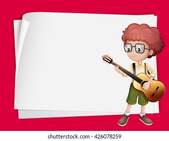 Paper design with boy playing guitar illustration