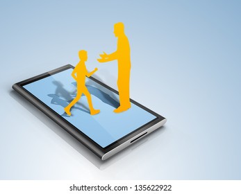 Paper design of a father and his son on tablet screen, Happy Fathers Day concept.