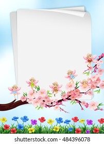 Paper design with flowers and fairies illustration
