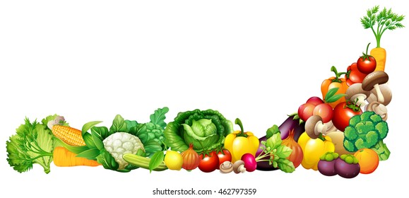 Paper design with fresh vegetables and fruits illustration