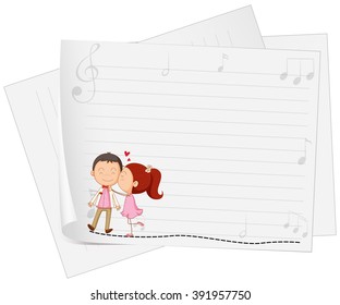 Paper design with girl kissing boy illustration