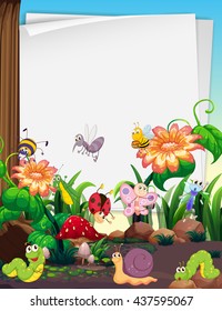 Paper design with insects in the garden illustration