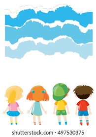 Paper design with kids standing illustration