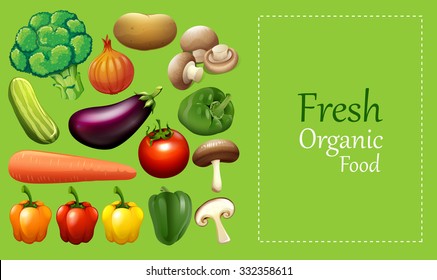 Paper design with many vegetables	 illustration