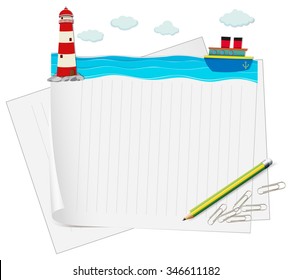 Diseño de papel con ilustración de vista oceánica