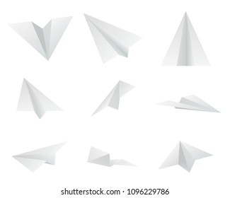 Paper design origami airplanes isolated icons set vector illustration