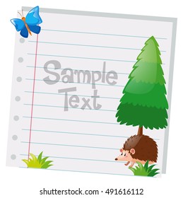 Paper design with pine tree and hedgehog illustration