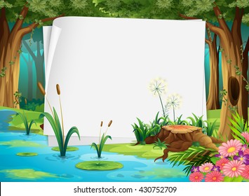 Paper design with pond in forest illustration