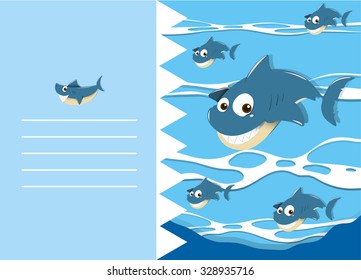 Paper design with shark in water illustration