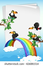 Paper design with toucans flying in sky illustration