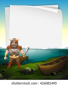 Paper design with viking at the sea illustration