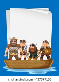 Diseño de papel con vikingos en la ilustración del barco