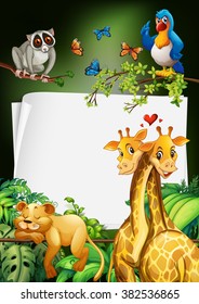 Paper design with wild animals background illustration
