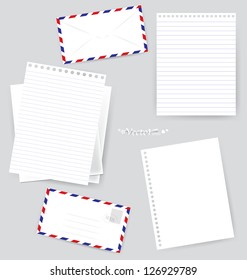 Paper designs: Envelope and various papers, ready for your message. Vector illustration.