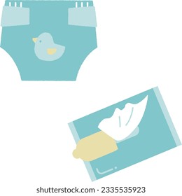 Paper diapers Cute illustrations of wipes