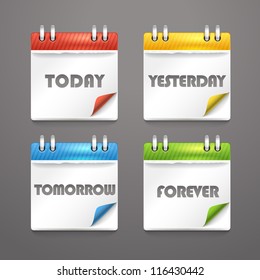 Paper diary icons with bended color corners