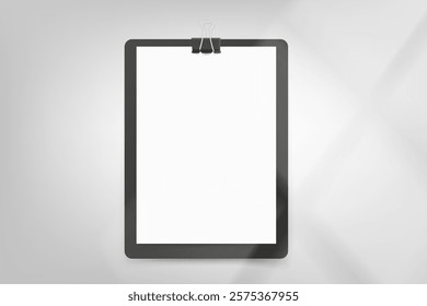 Paper diary on bright background with window light. 3d vector mockup