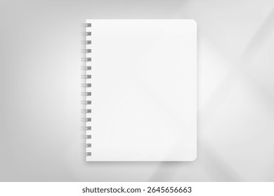 Diário de papel em plano de fundo brilhante com luz de janela. mockup de vetor 3d