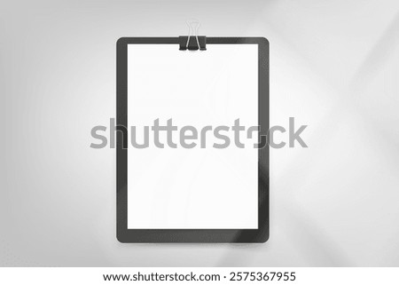 Paper diary on bright background with window light. 3d vector mockup