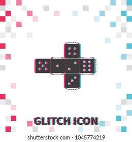 Paper dice template  glitch effect vector icon.