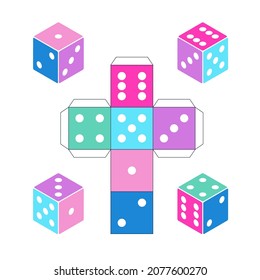 Paper Dice Template isolated on white.