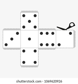 Paper Dice Template, model of a white cube to make a three-dimensional handicraft work out of it. Isolated vector illustration on white background svg