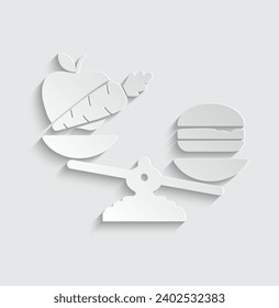 paper diet icon vector balanced diet scale with hamburger carrot and apple