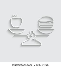 paper diet icon vector balanced diet scale with hamburger and apple