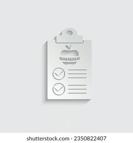 icono de lista de dieta de papel icono de manzana con signo de centímetro perder peso. dieta 