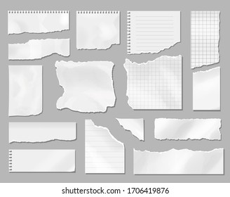 Paper different scraps set, Ripped page piece. Realistic torn note paper page, Vector illustration