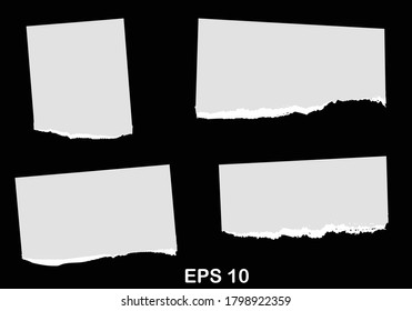 Paper different scraps set ripped page piece. Torn note paper page. Ripped note notebook grainy paper strips stuck. EPS 10