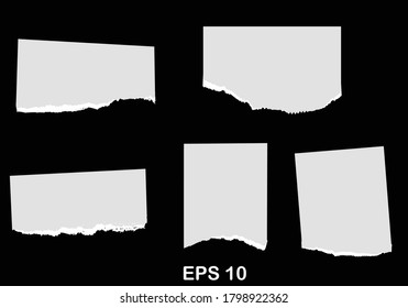 Paper Different Scraps Set Ripped Page Piece. Torn Note Paper Page. Ripped Note Notebook Grainy Paper Strips Stuck. EPS 10