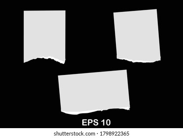 Paper different scraps set ripped page piece. Torn note paper page. Ripped note notebook grainy paper strips stuck. EPS 10