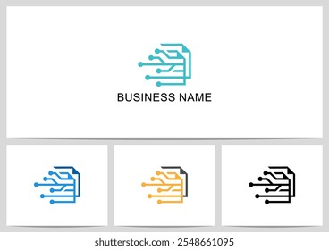 Diseño de logotipo de circuito de puntos de contorno digital de papel