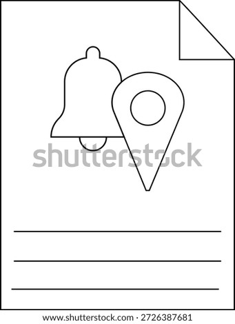 Paper displays a notification bell and location marker above blank lines with a folded corner