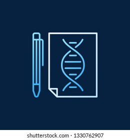 Paper with DNA and Pen vector modern icon in thin line style on dark background