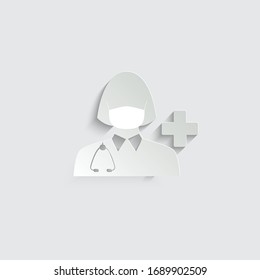 paper doctor icon. Doctor with stethoscope vector sign