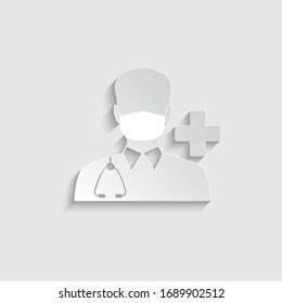 paper doctor icon. Doctor with stethoscope vector sign