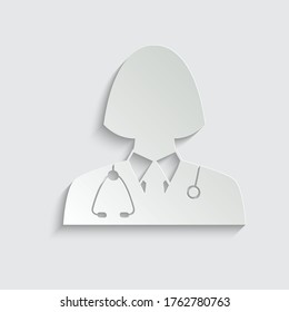 paper doctor icon. Doctor with stethoscope vector sign