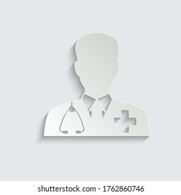 paper doctor icon. Doctor with stethoscope vector sign