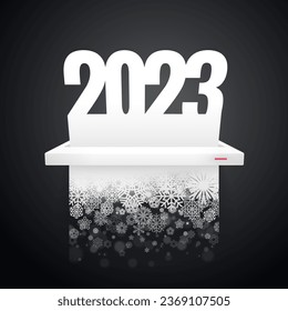 Paper Document 2023 Is Cut Into Snowflakes on Dark Background