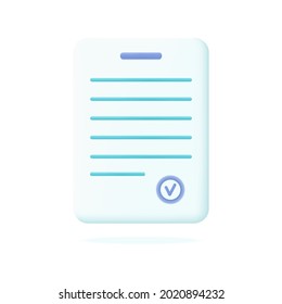 Paper document 3d. Contract, agreement or report form. Survey, questionnaire or test page. The concept of a quiz, exam, assignment. Letterhead icon for financial business document or contract. Vector 