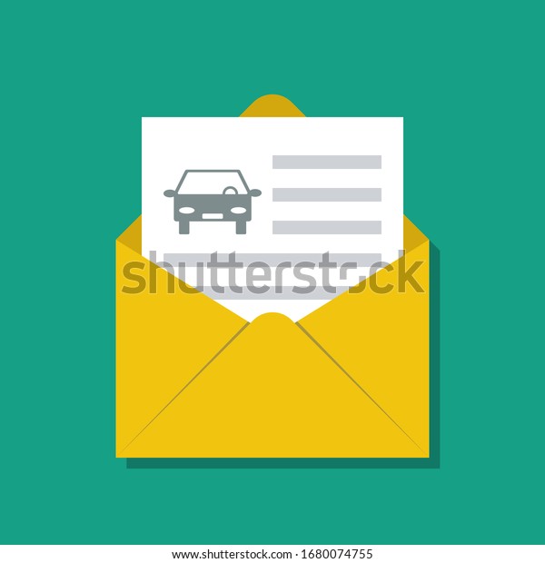 paper document\
with car icon in open\
envelope